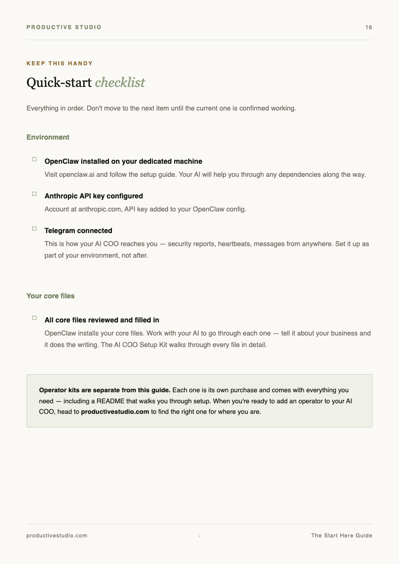Quick-start checklist