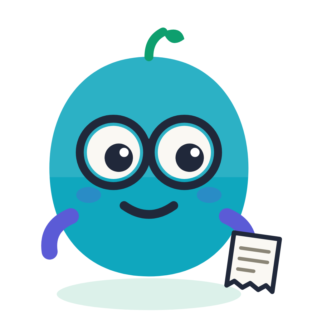 Ledger, the money-watcher mascot, holding a receipt